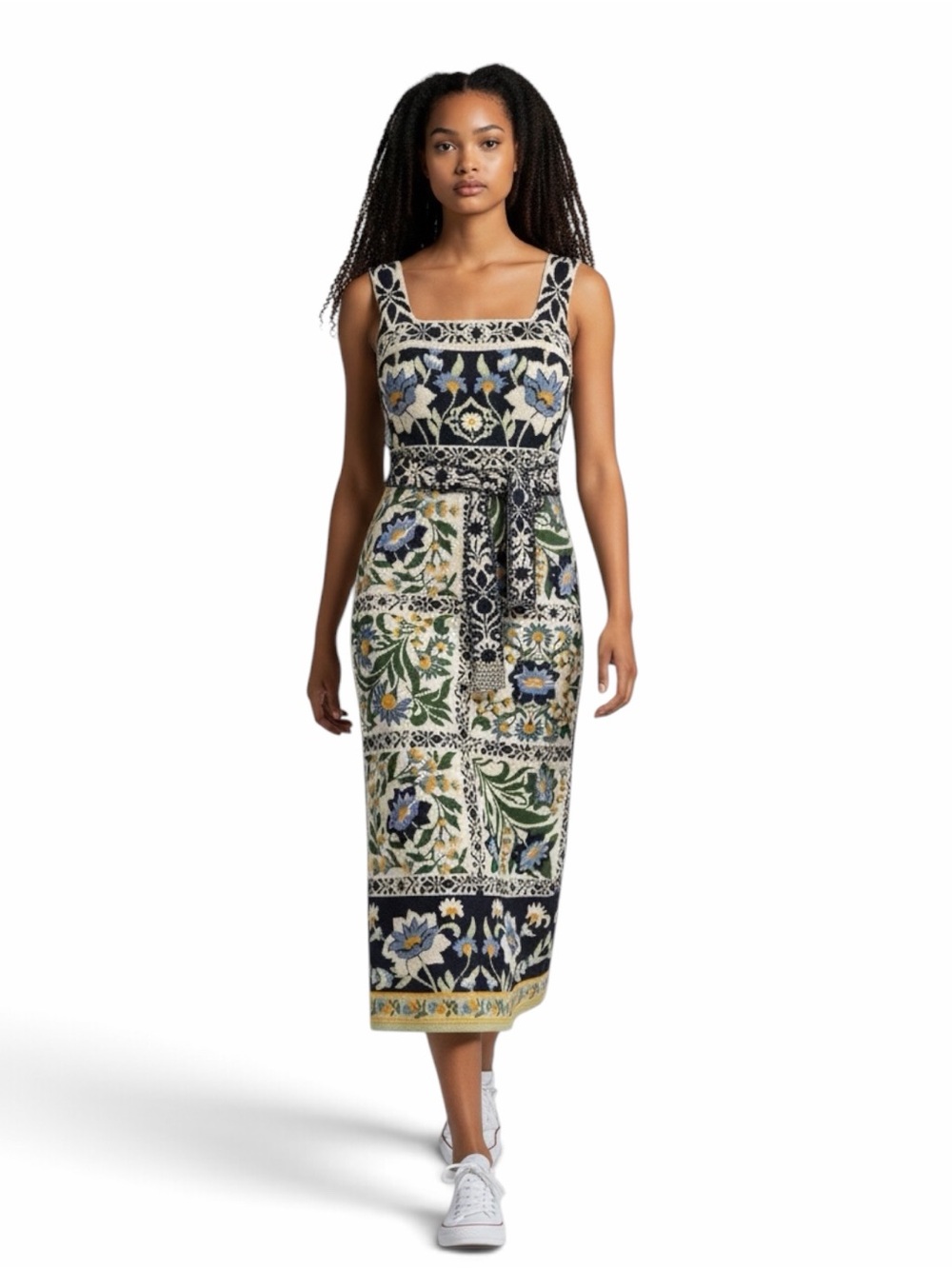 FARM Rio Cream Floral Tile Knit Midi Sweater Dress – NWT $220